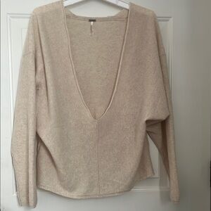 Free People Deep V-Neck Sweater in Beige Cream